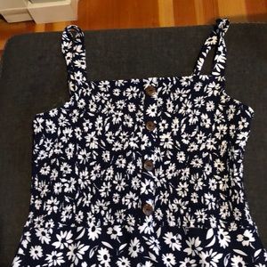 Floral navy dress with wooden buttons
